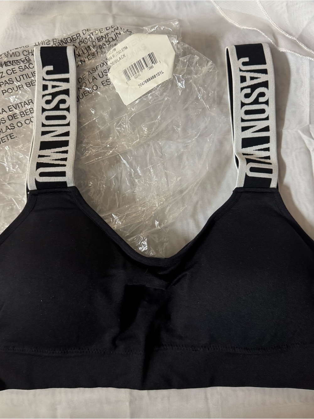 Jason Wu Beige Bra/Bralette w/removal pad Black/White Bold Logo Straps - NWT - L